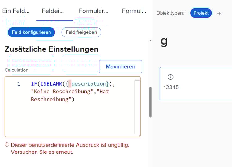 Fehler wegen Leerzeichen zwischen Feldname und geschweifter Klammer