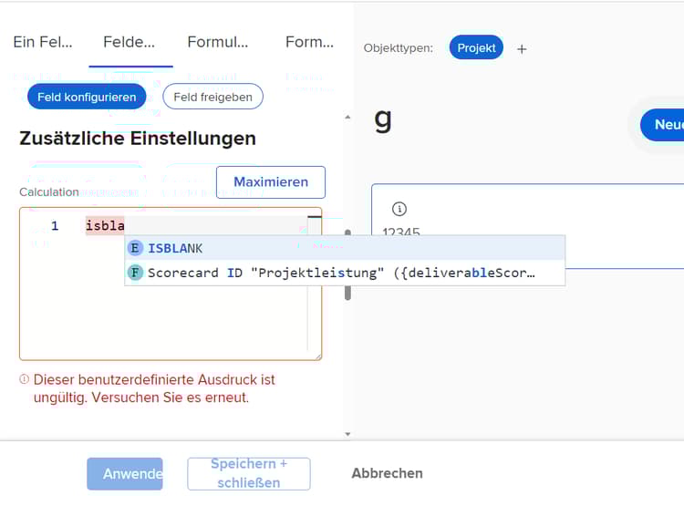 Fehlermeldung wegen fehlender Großschreibung im Ausdrucksnamen