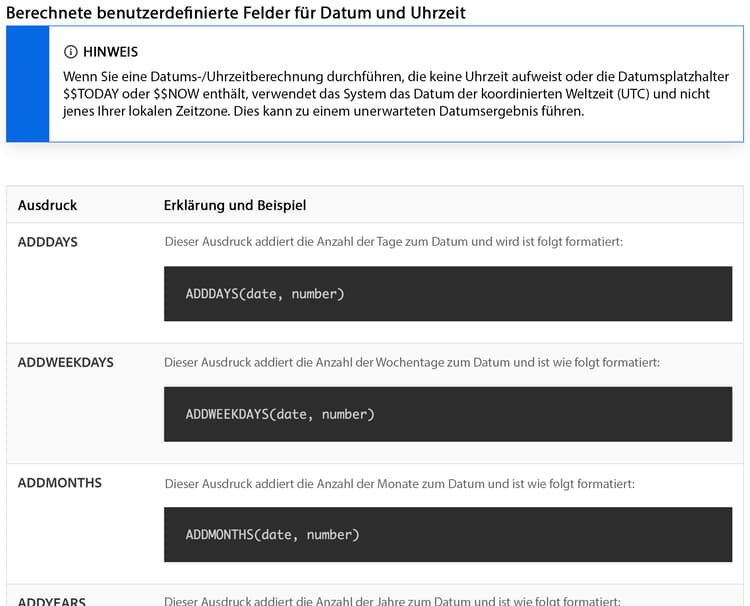 Beispielhafte Datums- und Uhrzeitausdrücke
