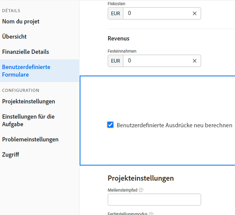 Option zur Neuberechnung von Ausdrücken für mehrere Objekte