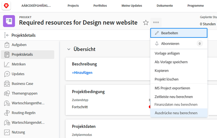 Option „Ausdruck neu berechnen“ im Objekt