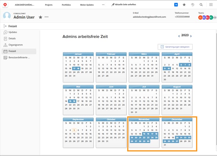 PTO-Kalender mit markierten Ausfallterminen