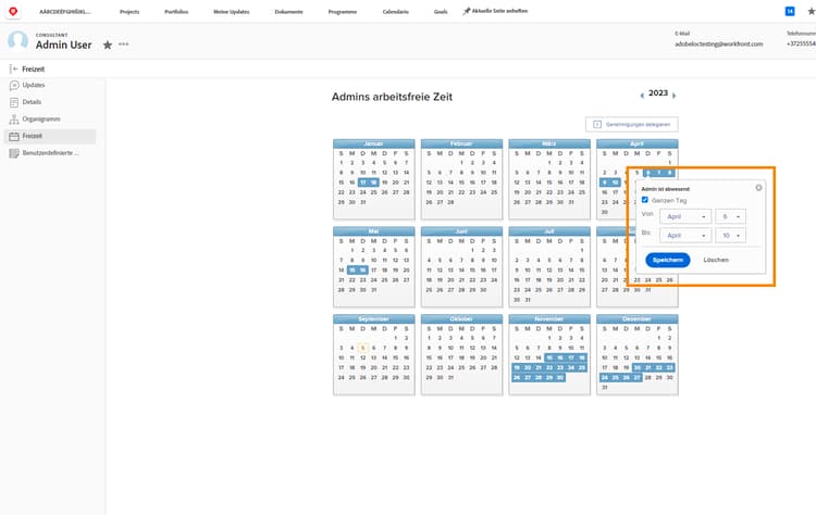 Eintragen von Ausfallzeiten im persönlichen Kalender