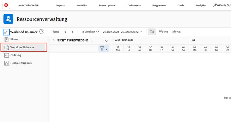 Abschnitt zum Workload Balancer