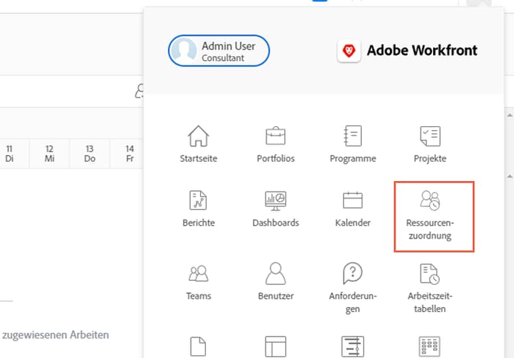 Ressourcen im Hauptmenü