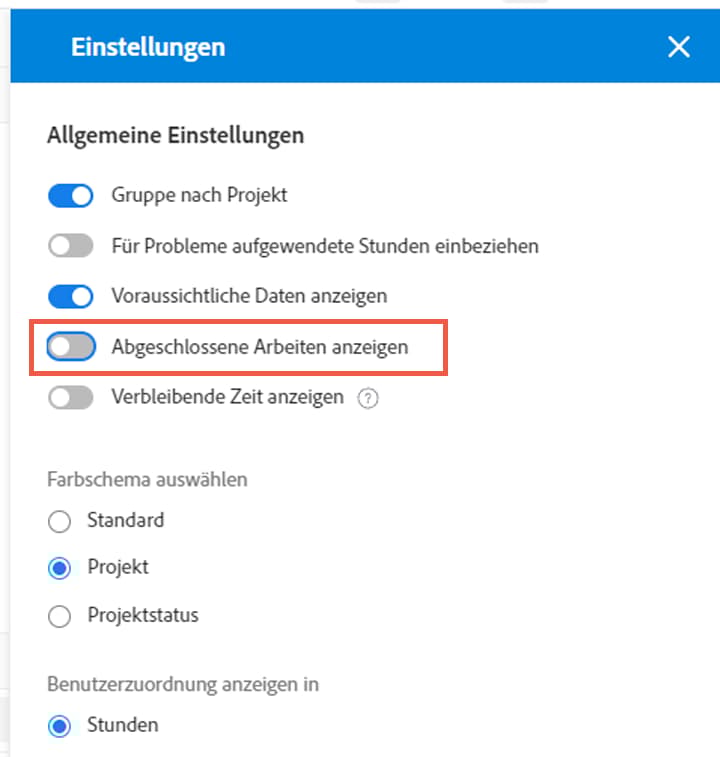 Abgeschlossene Arbeiten anzeigen