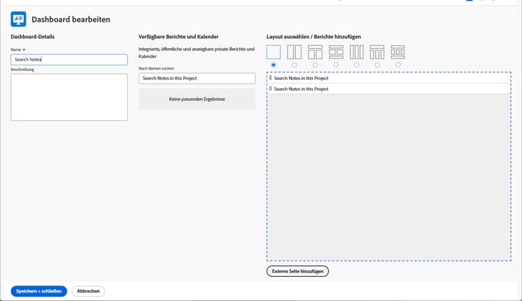 Ein Screenshot des Bildschirms zum Erstellen eines neuen Dashboards