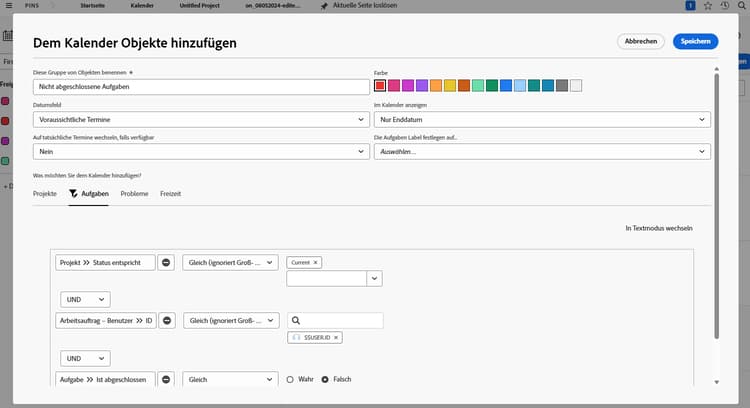 Ein Screenshot des Bildschirms zum Hinzufügen von Elementen zu einem Kalender