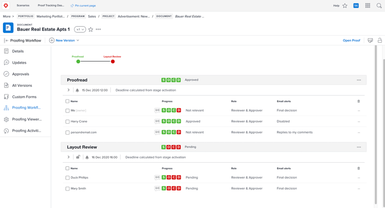 Ein Bild des Abschnitts Proofing-Workflow eines Dokuments.