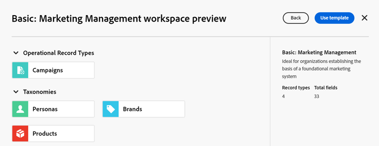 Vorschau einer Workspace-Vorlage