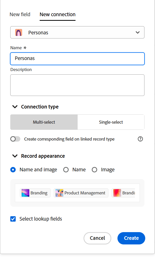 Mehrfachauswahl für die Verbindungsauswahl für den Datensatztyp „Same-Workspace“