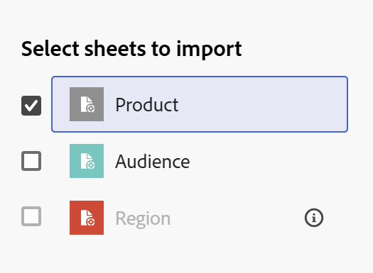 Dropdown-Liste Zu importierende Tabellen auswählen mit nicht ausgewählter Option