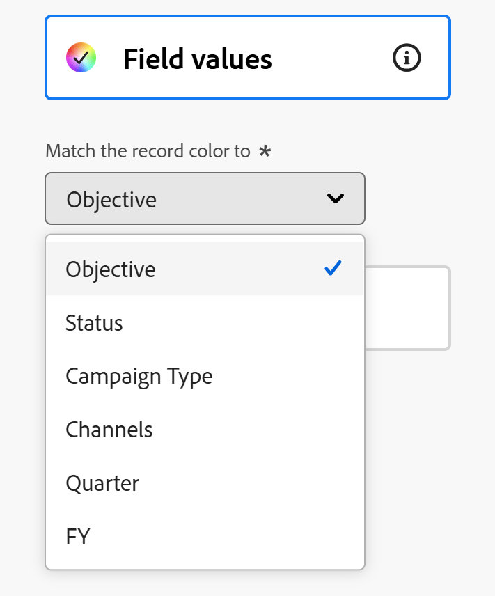 Dropdown-Menü zur Feldauswahl für die Kalenderansicht