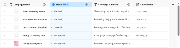 Sortieren in der Tabellenansicht