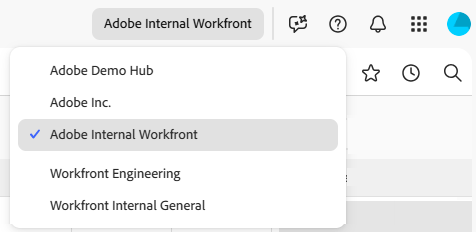 Anzeigen Workfront Organisationen und Umgebungen