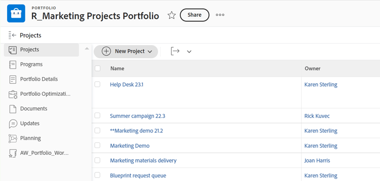 Portfolio mit Projekten
