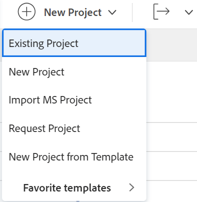 Dropdown-Liste „Neues Projekt“
