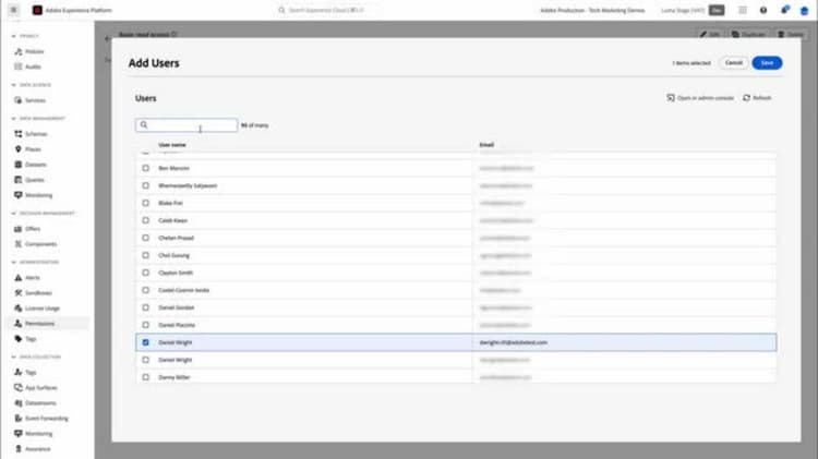 Hinzufügen von Benutzern und Verwalten von Berechtigungen in Adobe Experience Platform-basierten Anwendungen