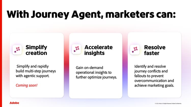 Screenshot der Möglichkeiten von Marketing-Experten für Journey Agent