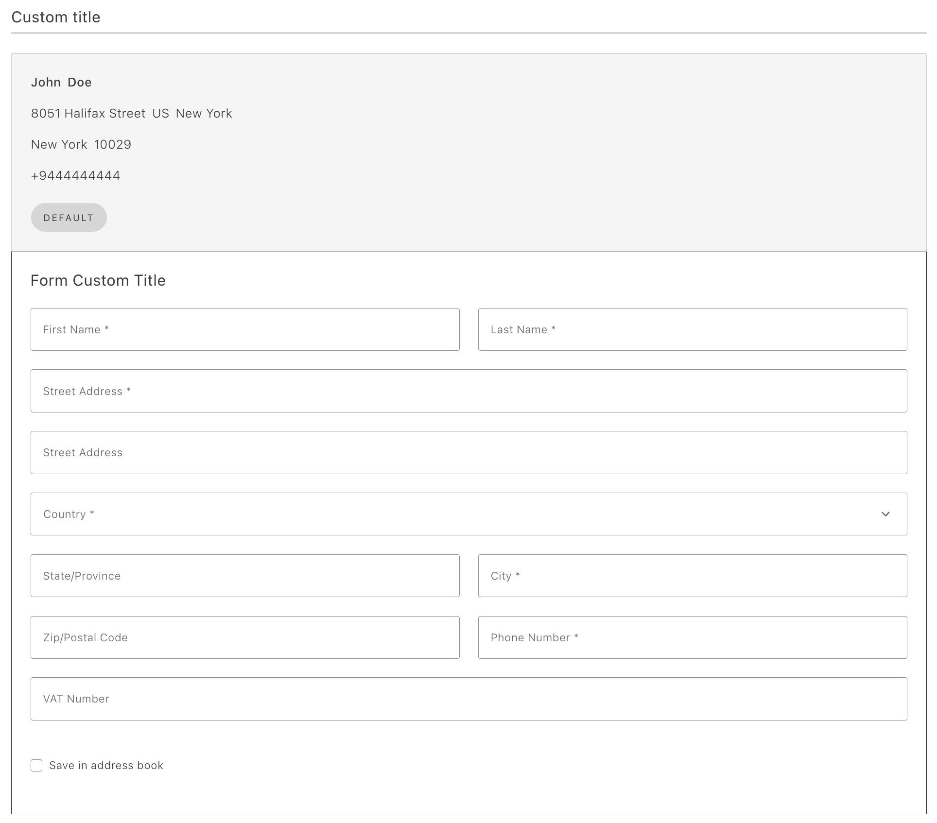 Create an address in a selectable Addresses container