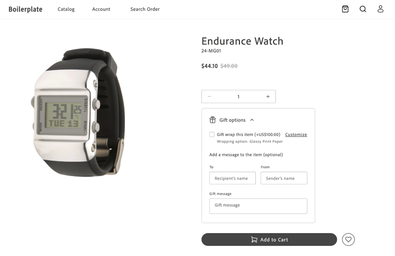 Default GiftOption container