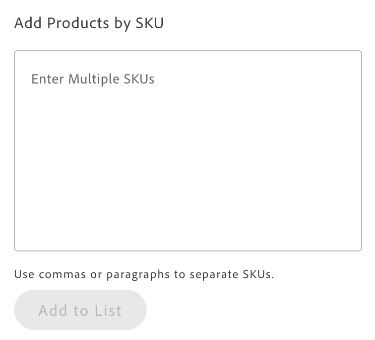 QuickOrderMultipleSku container showing text area for entering multiple SKUs and Add to List button