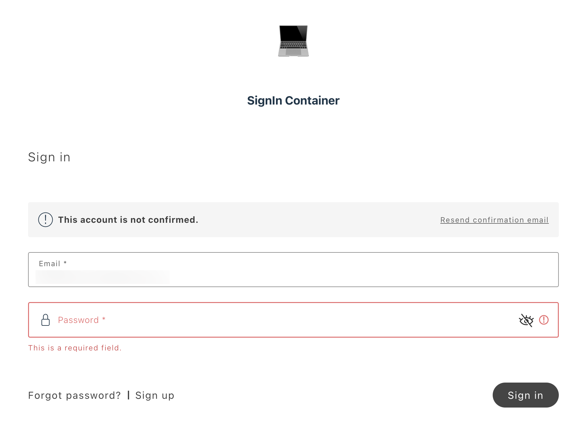 SignIn standard login container