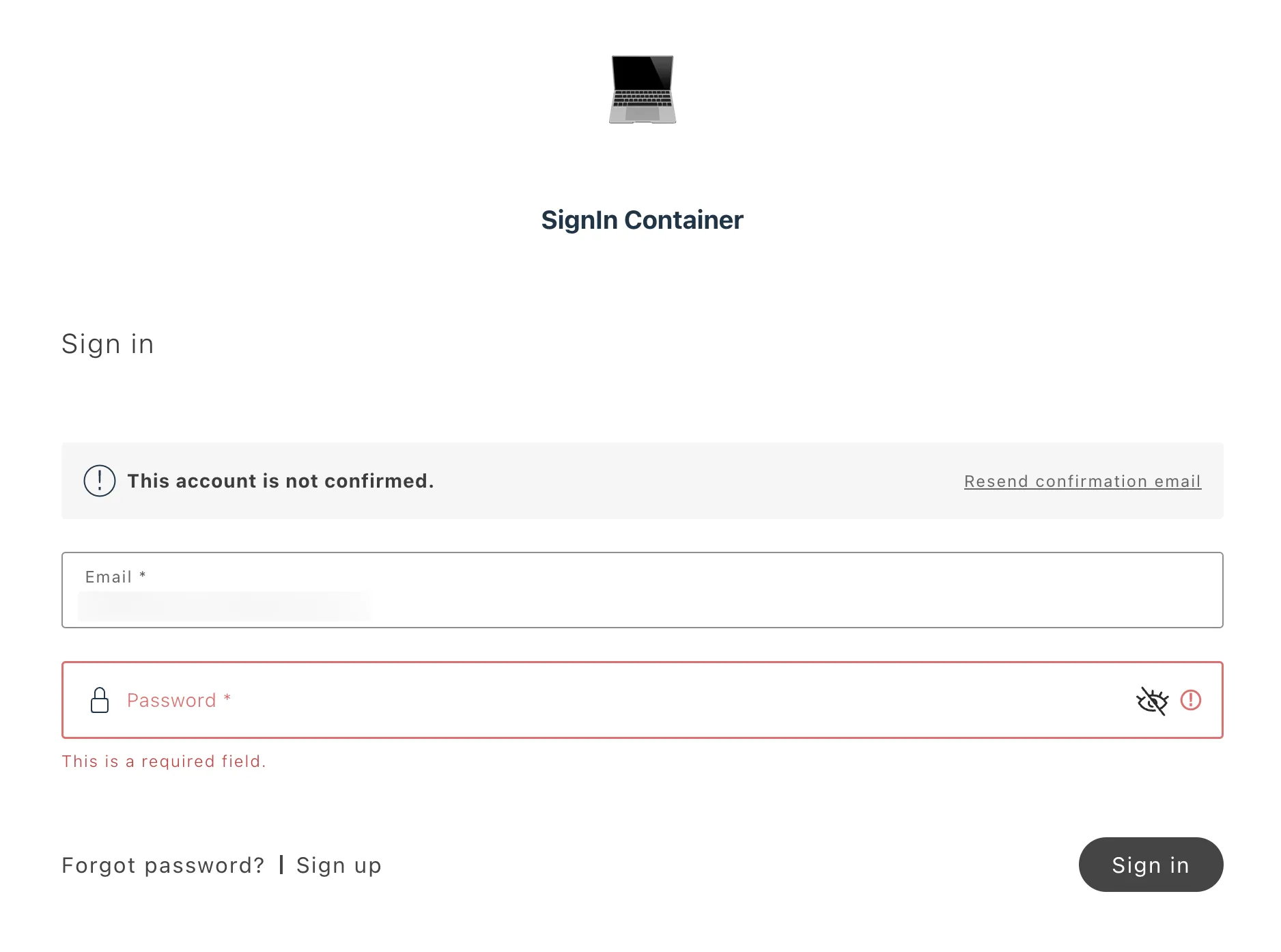 SignIn standard login container