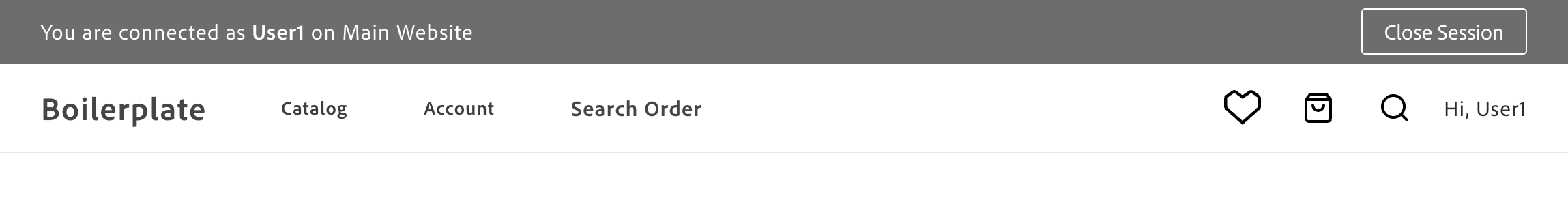 Session banner showing administrator connection status and Close Session button