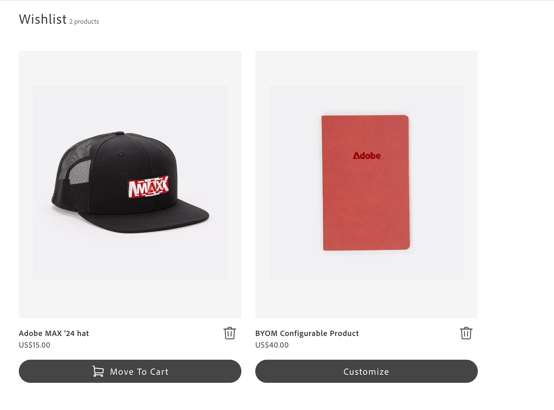 Wishlist container