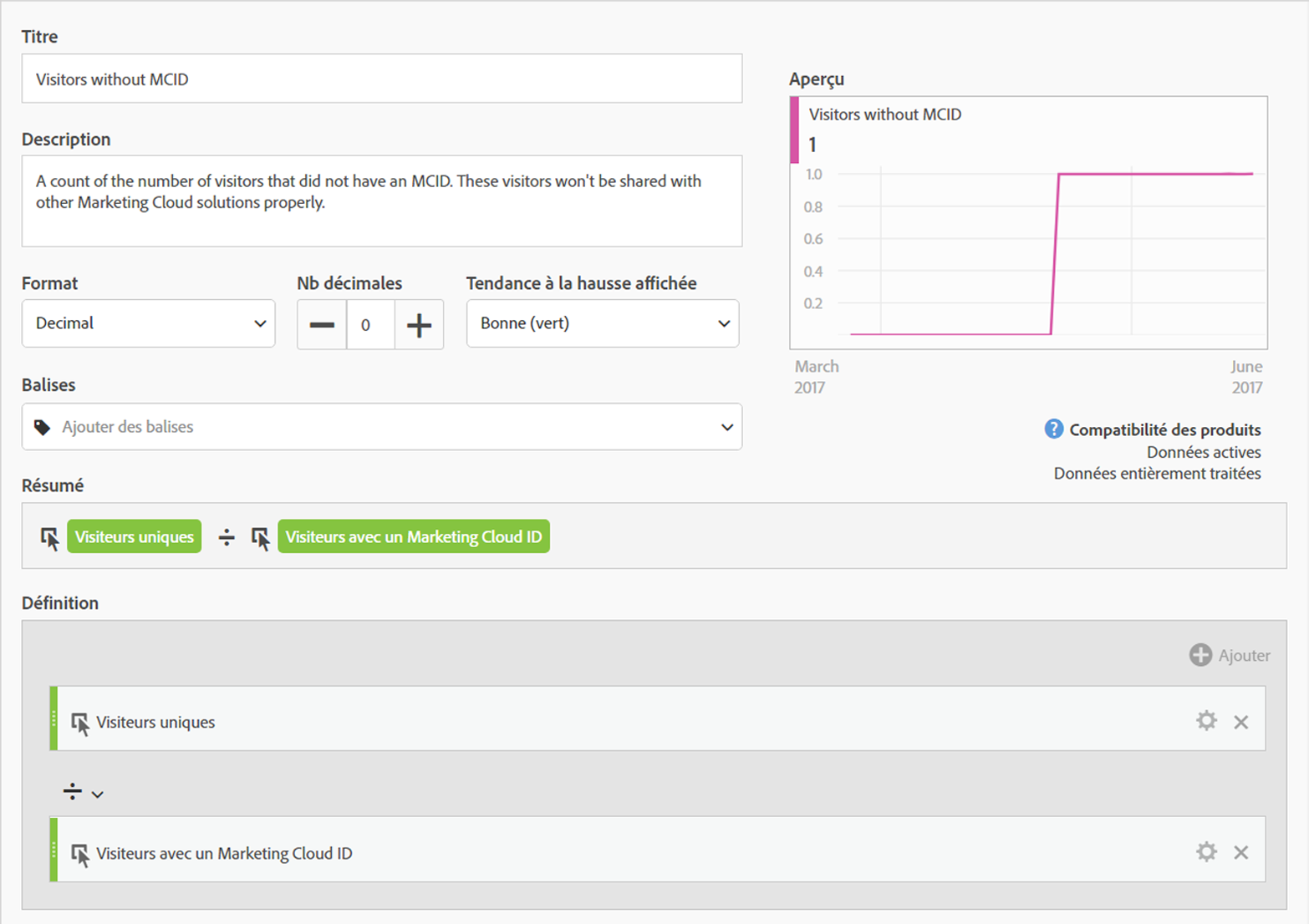 Définition de la mesure calculée