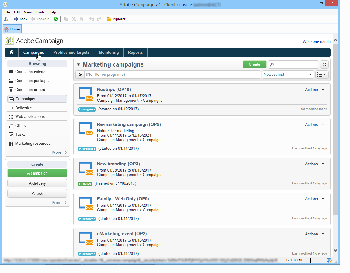 存取行銷活動 Adobe Campaign
