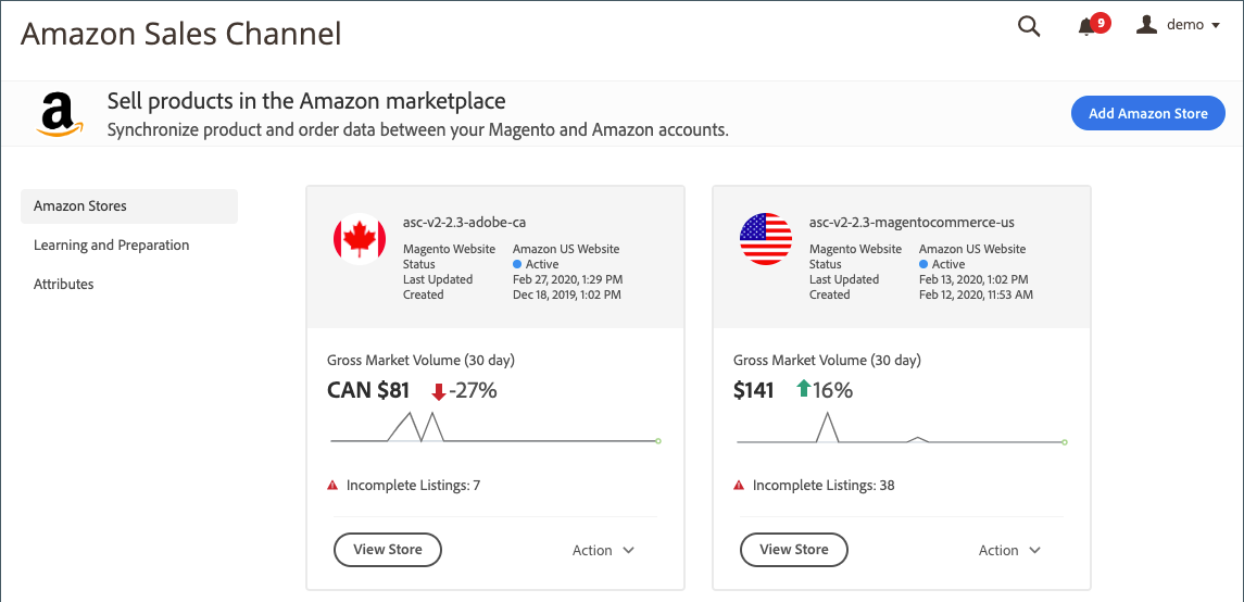 Amazon商店视图 Adobe Commerce