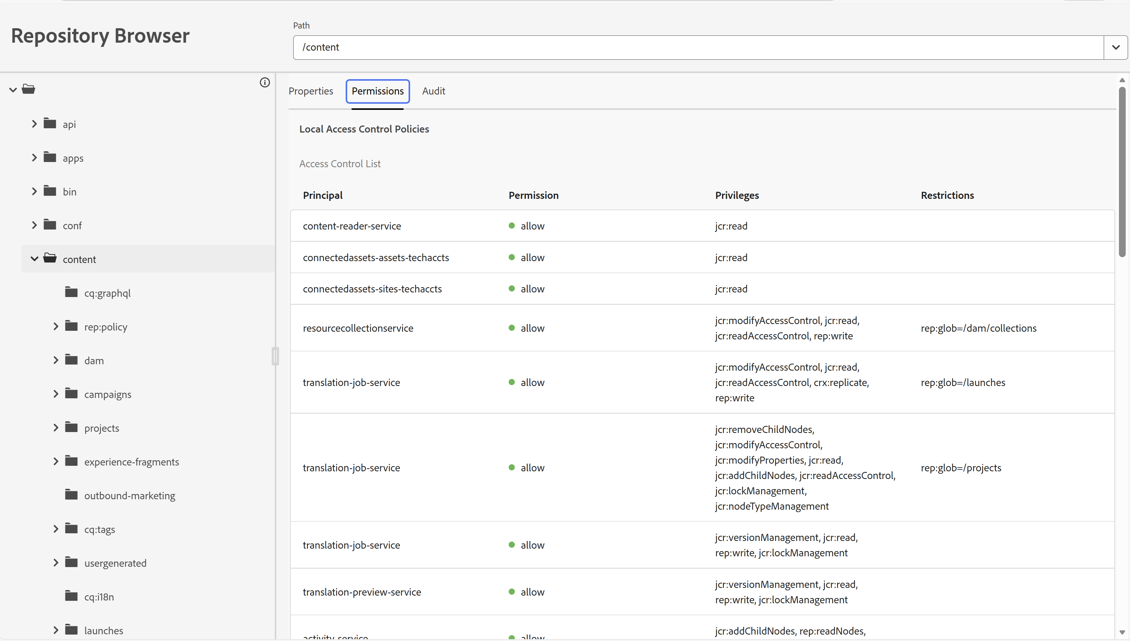 Custom Permissions Adobe Experience Manager