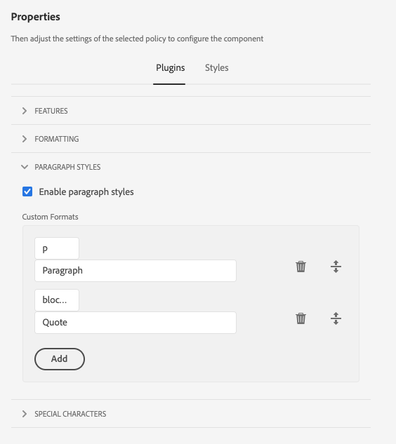 Design dialog paragraph styles