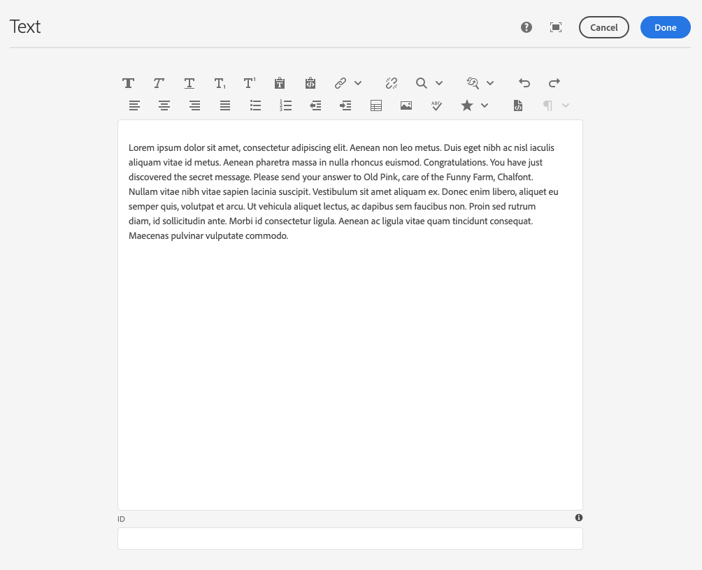 Text Component's edit dialog
