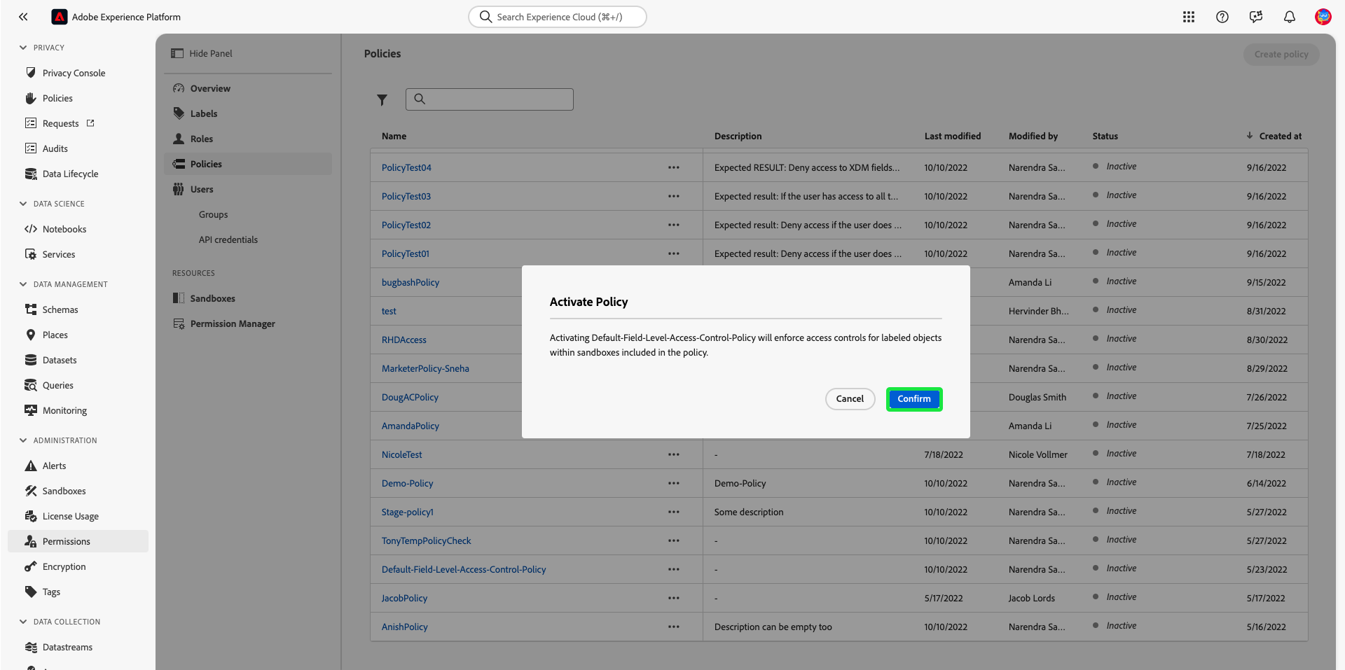 Manage Access Control Policies Adobe Experience Platform