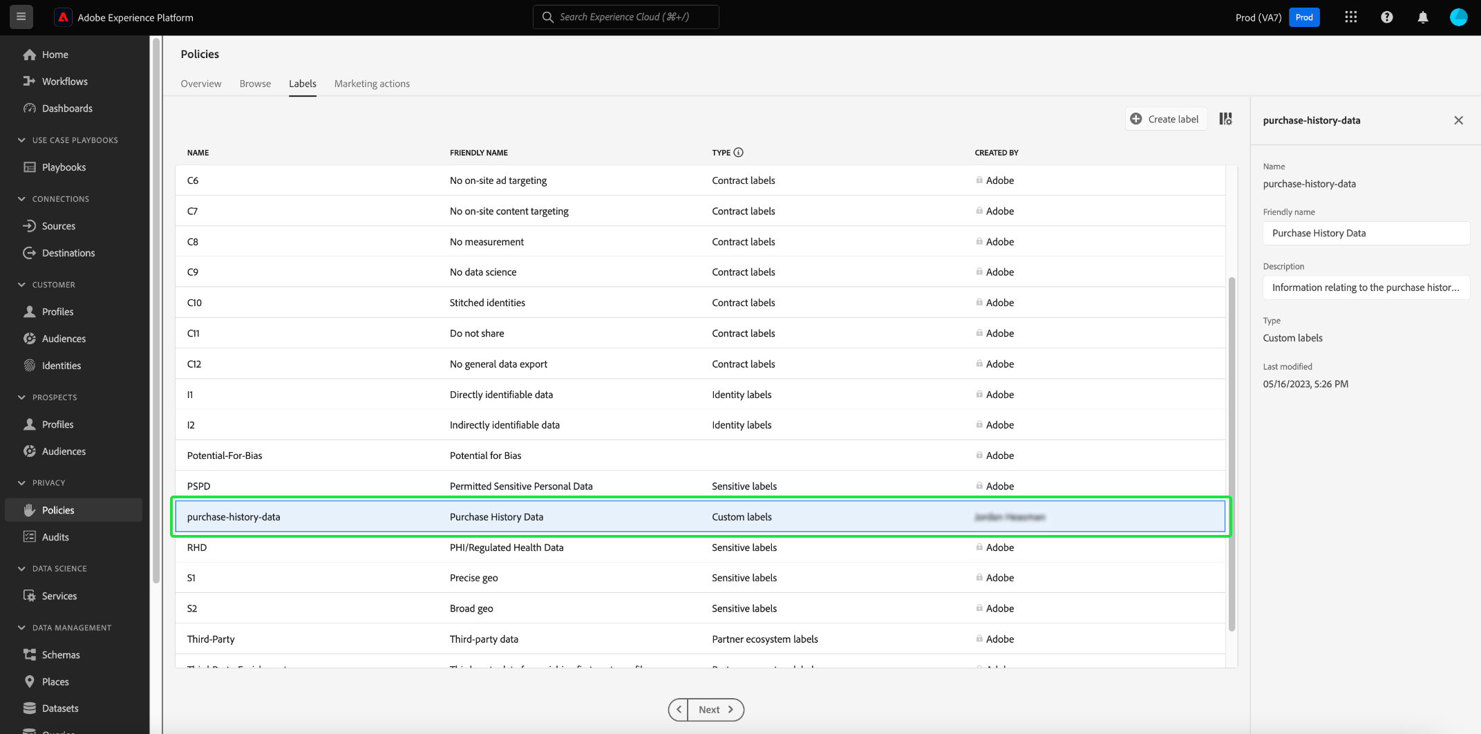 Gestion Des Libelles D Utilisation Des Donnees Dans L Interface Utilisateur Adobe Experience Platform