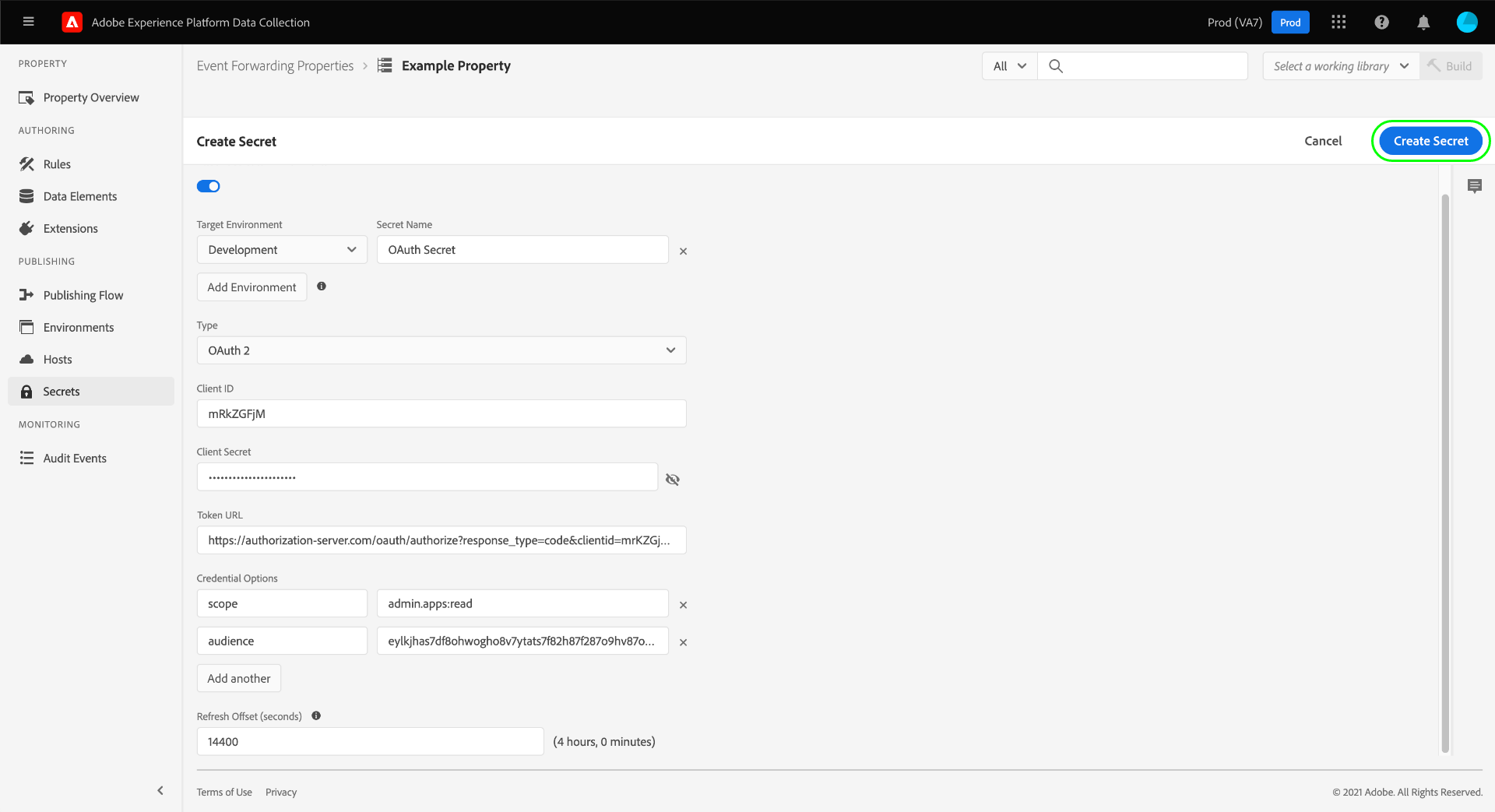 Enregistrer le décalage OAuth2