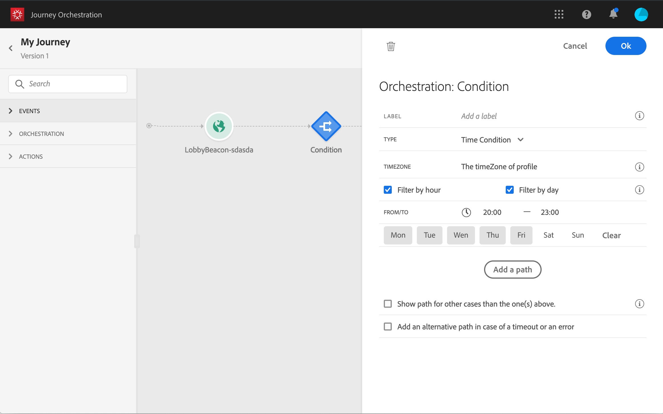 条件アクティビティ Adobe Journey Orchestration