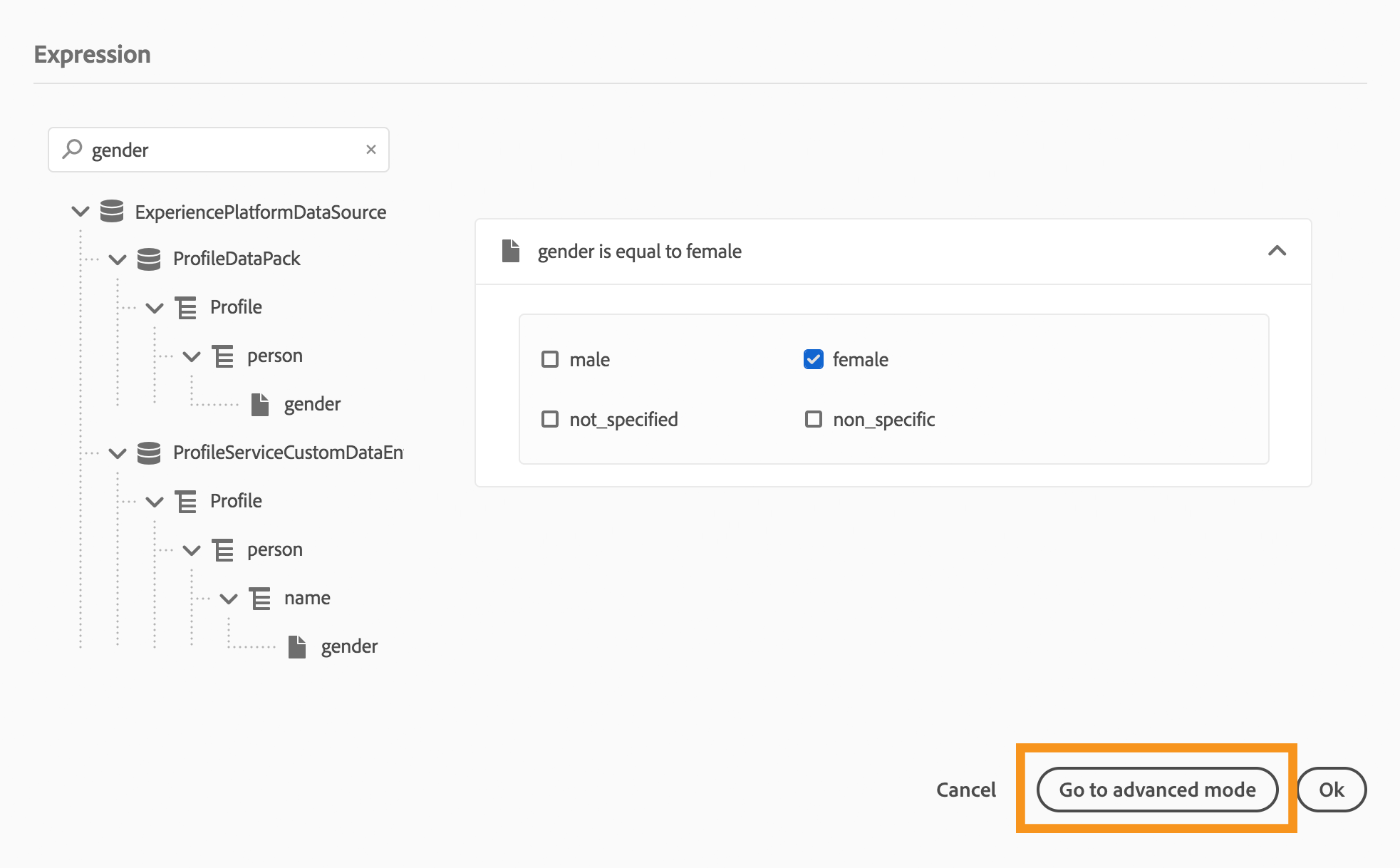 关于高级表达式编辑器 Adobe Journey Orchestration