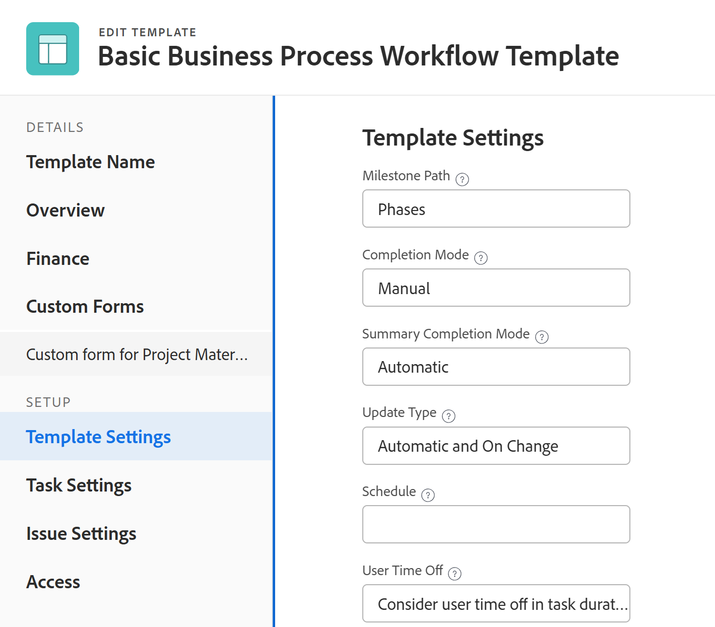 Edit project templates Adobe Workfront