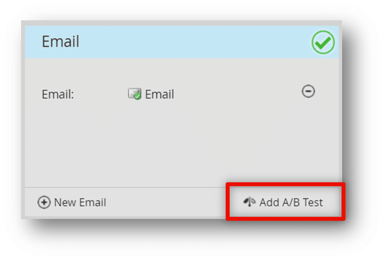 The email tile with the add A/B test button highlighted.