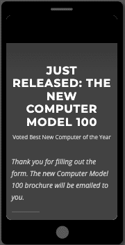 The mobile preview of a landing page.