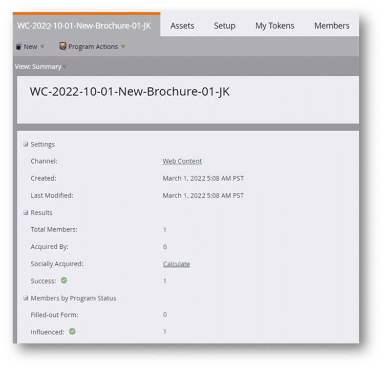 a program summary tab view.