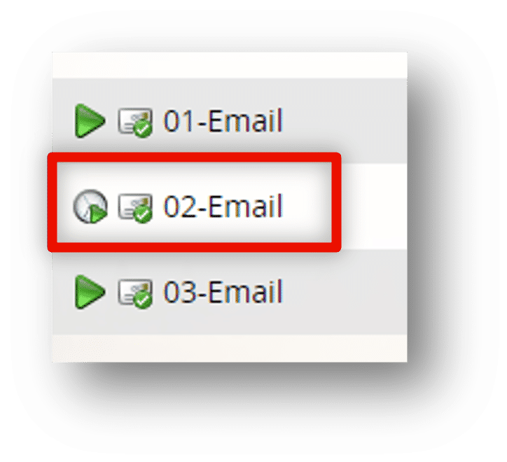 Emails within an engagement program stream, with a limited availability asset and its clock icon highlighted.