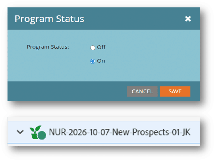 When the engagement program is on there is a green dot on the program in the navigation tree.
