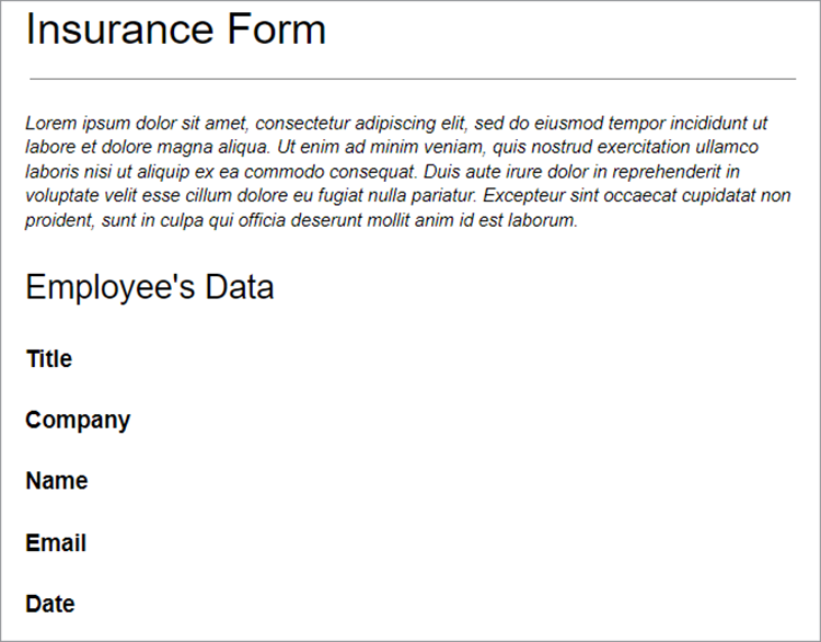 Screenshot of insurance form with a few fields