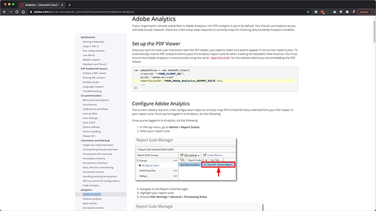 Screenshot of how to integrate with Google Analytics