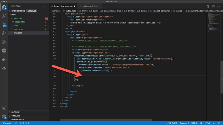 Screenshot of where to paste code